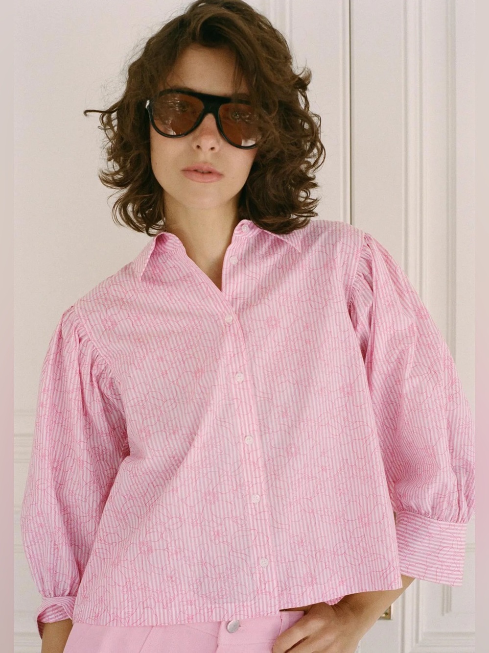 Zara Pink Striped Button-Down Blouse. POP
